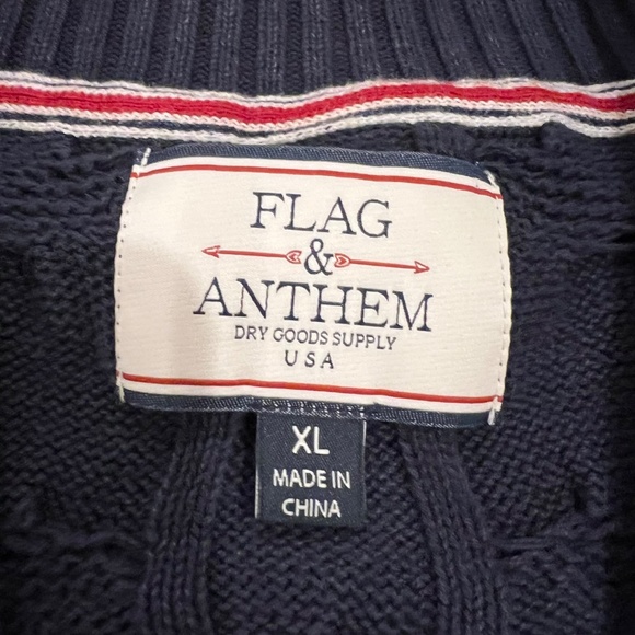 Flag Anthem Cardigan Extra Large Blue Cotton Cable Knit Shawl Collar Academia - Picture 6 of 7